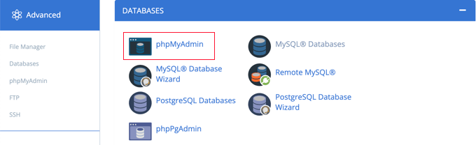 从您的控制面板启动 phpMyAdmin